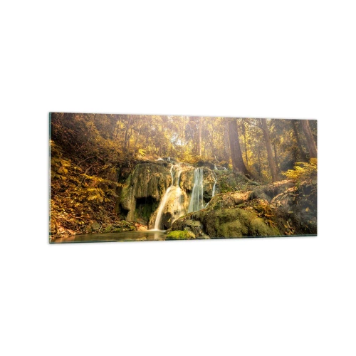 Schilderen op glas - Boscascade in het groen - 120x50 cm