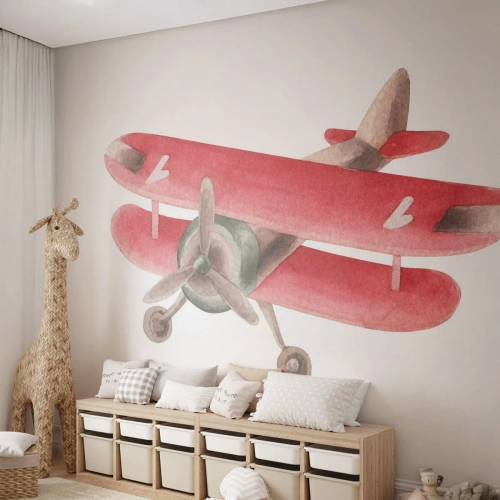 Zelfklevend Fotobehang Deluxe Sticker - Klaar voor hoge vluchten - Vliegtuig, Kinderen, Vintage - 100x70 cm