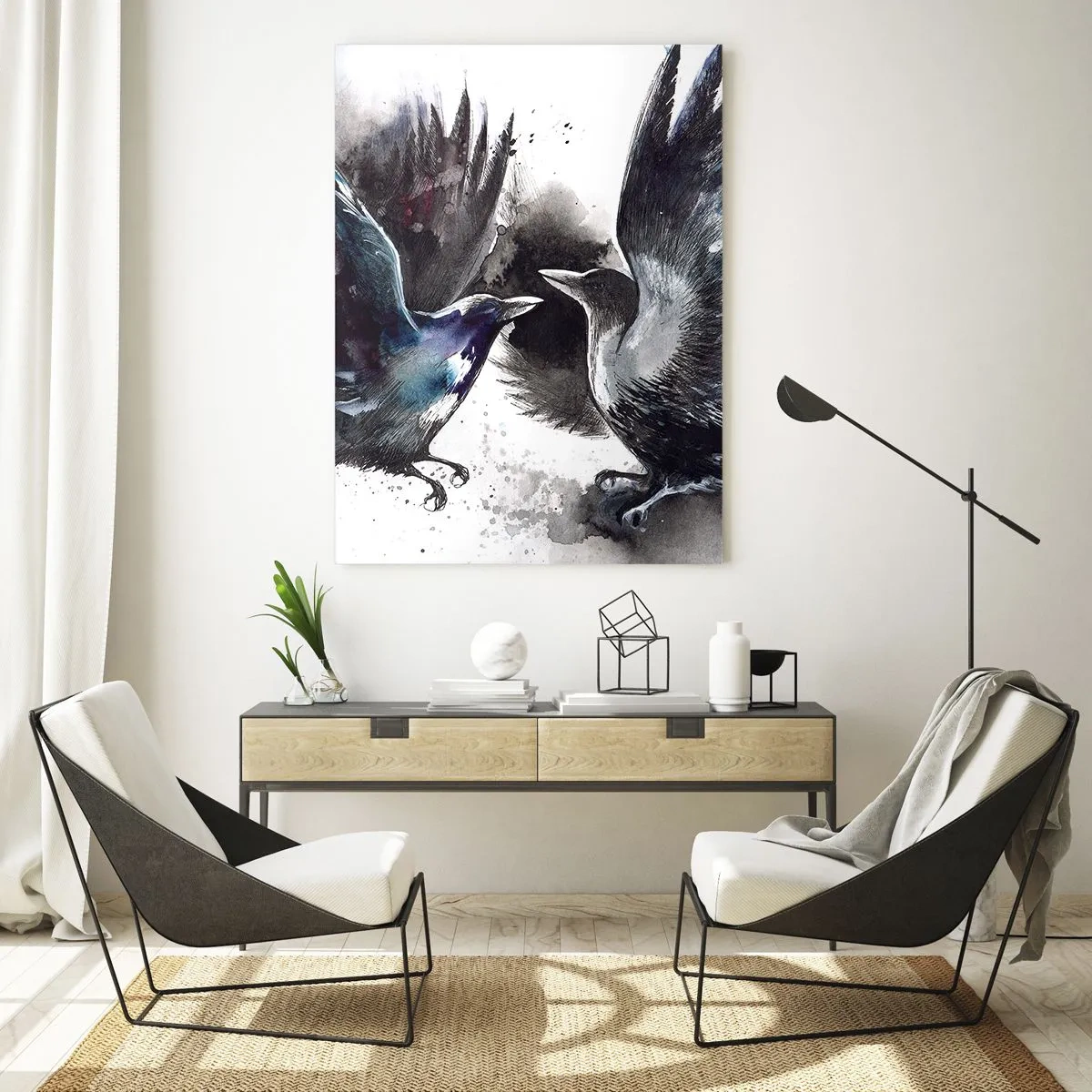 Schilderen op glas - De ene kraai pikt de andere de ogen niet uit - 50x70 cm