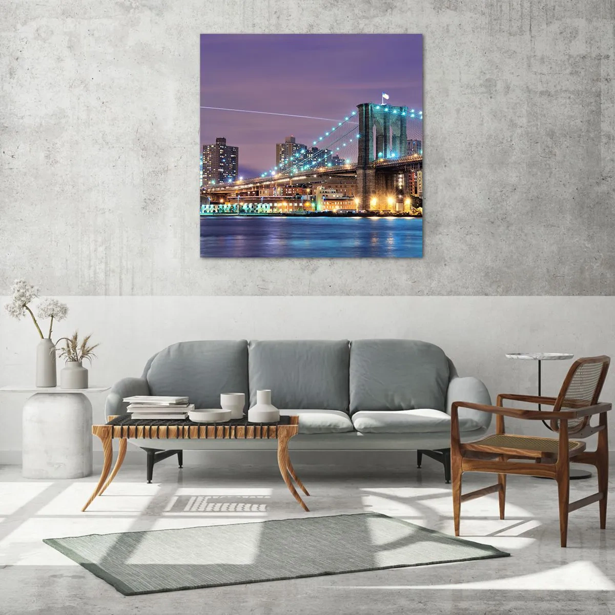 Schilderen op glas - Al vele jaren de Brooklyn Bridge - 40x40 cm