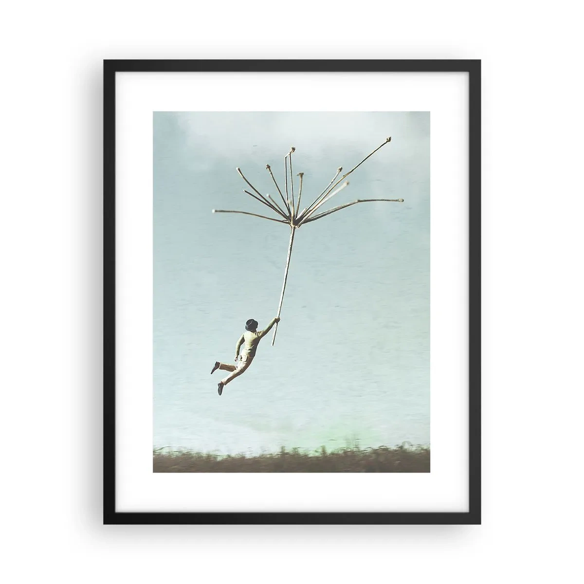 Poster in een zwarte lijst - Vliegers, paardebloemen, wind - 40x50 cm