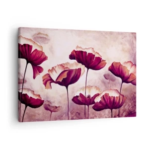 Schilderen op canvas - Bloemen in tinten rood en wit op een subtiele achtergrond - 70x50cm - Rood en wit bloemblad - Moderne wanddecoratie voor woonkamer en slaapkamer ARTTOR