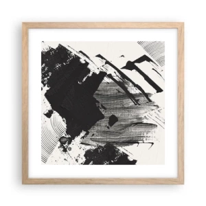 Een poster in een licht eiken lijst - Abstractie – expressie van zwart - 40x40 cm
