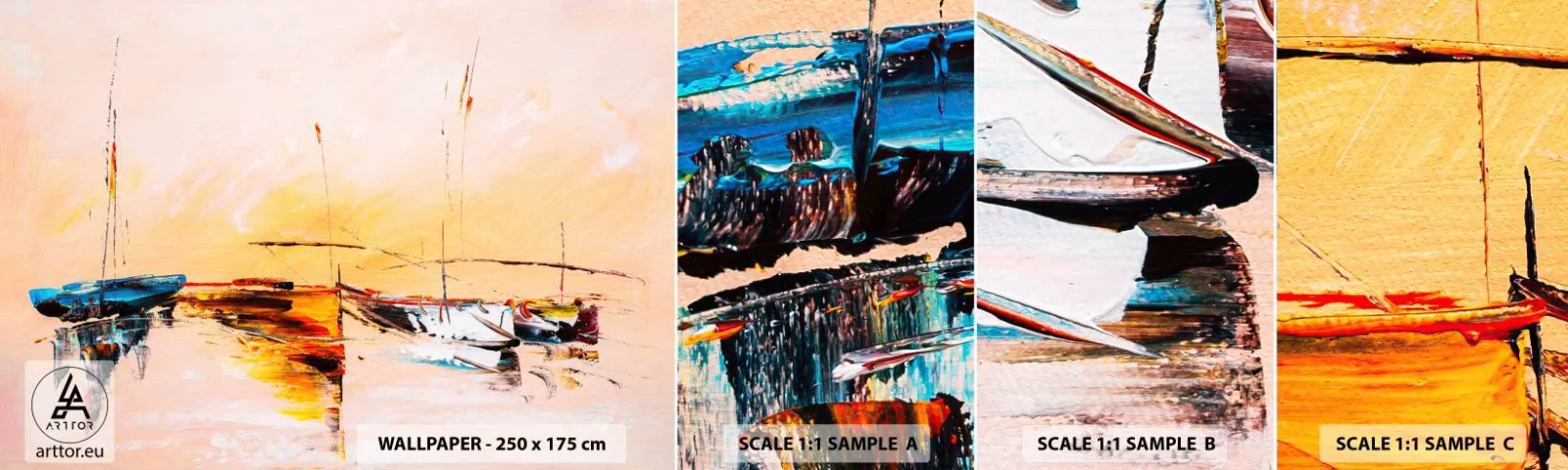 Fotobehang Staaltje Standard Eco - Avond in de jachthaven - Boten, Zeilboten, Deel - 100x30 cm