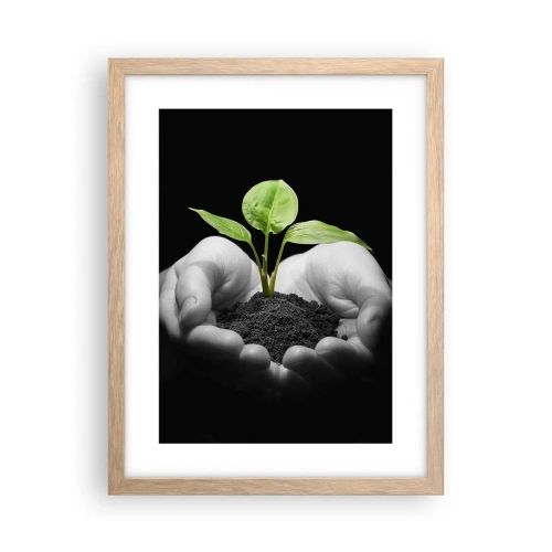 Een poster in een licht eiken lijst - Ik hou van de natuur, ik bescherm haar - 30x40 cm