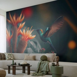 Zelfklevend Fotobehang Deluxe Sticker - een werkelijk kleurrijk leven - Vogel, Exotisch, Bloem - 350x256 cm