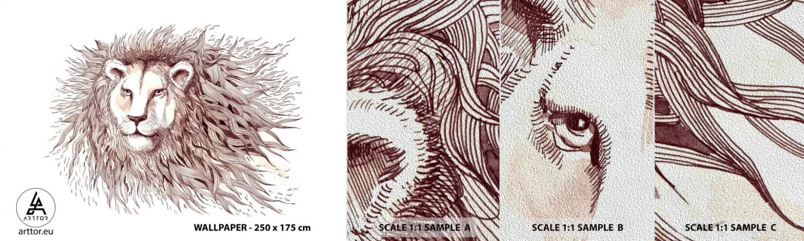 Fotobehang Monster Premium Sand - Een vurige heerser - Dieren, Leeuw, Abstractie - 100x30 cm