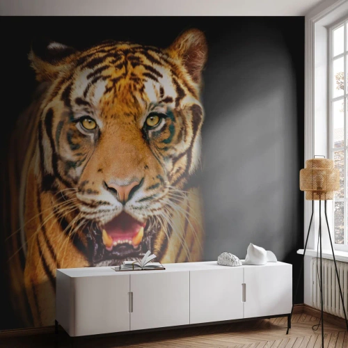 Fotobehang Premium Sand - Wildheid in het hart - Dieren, Tijger, Roofdier - 200x140 cm