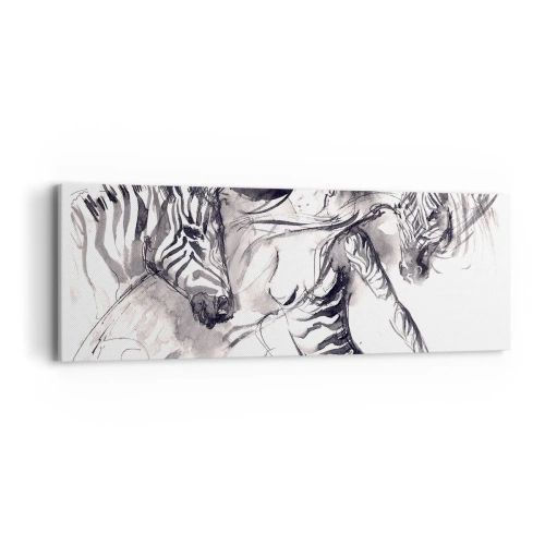 Schilderen op canvas - Dansend met de zebra's - 90x30 cm