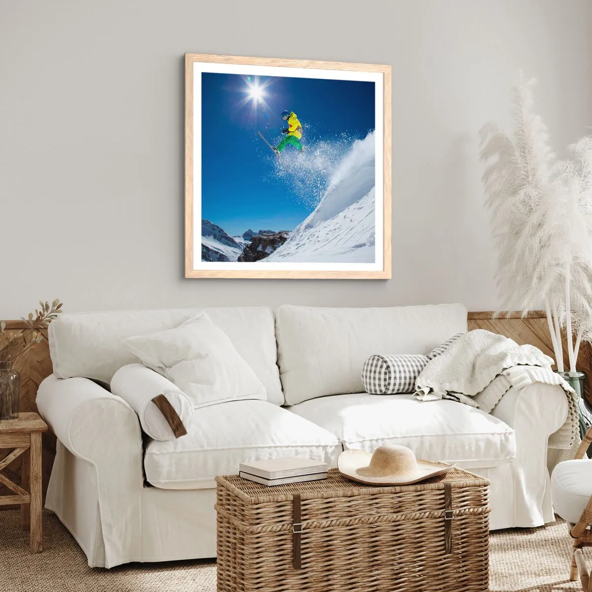 Een poster in een licht eiken lijst - Dansend met de bergen - 30x30 cm