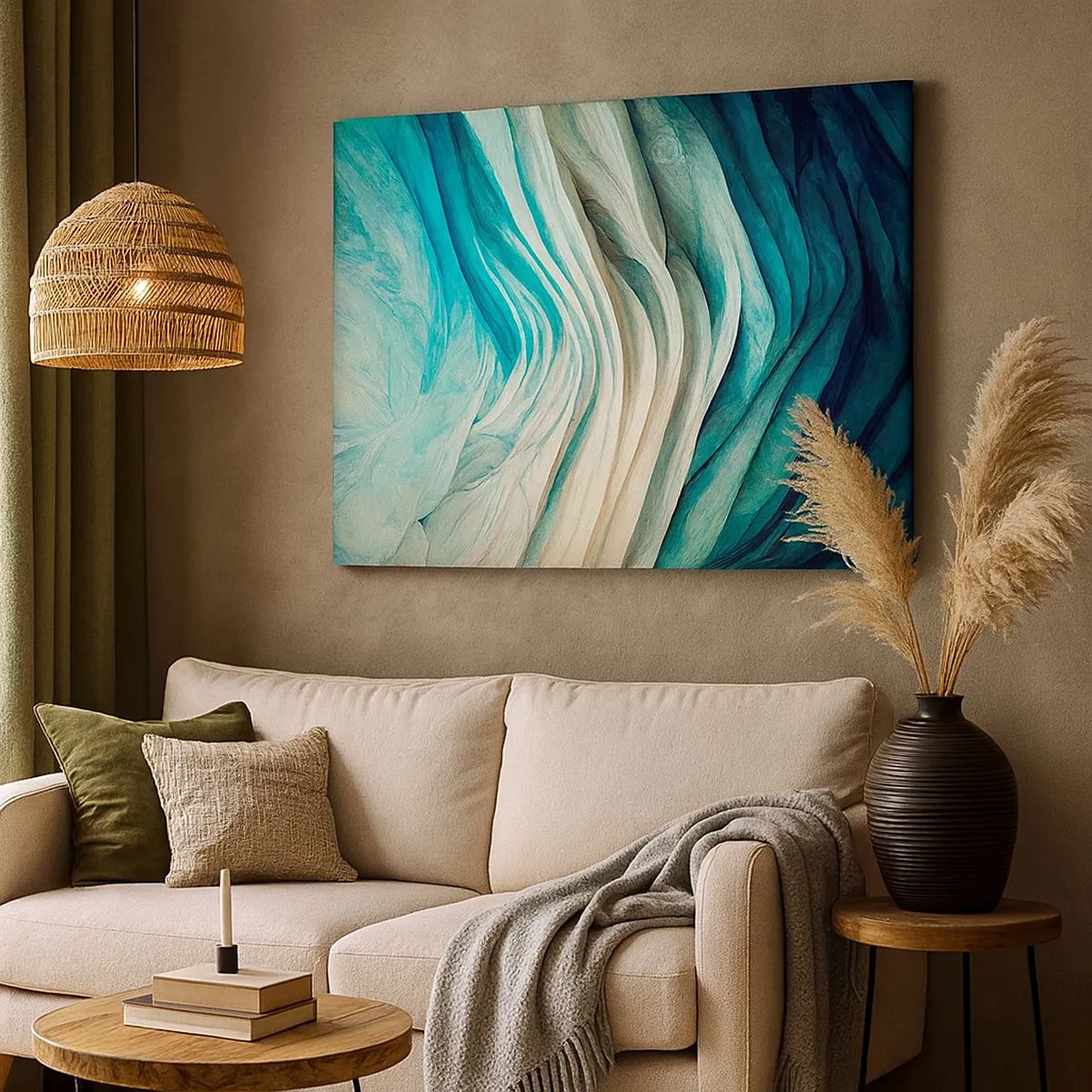 Schilderen op canvas - Dynamische golven in tinten blauw en wit - 70x50cm - Blauwe onverzadigbaarheid - Moderne wanddecoratie voor woonkamer en slaapkamer ARTTOR