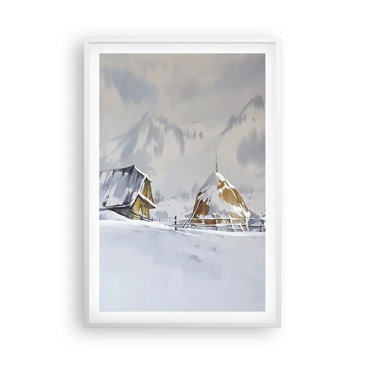 Poster in een witte lijst - In een besneeuwde vallei - 61x91 cm