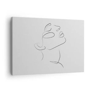 Schilderen op canvas - Een minimalistische schets van het gezicht van een vrouw, en profil. - 70x50cm - De wendingen van dromen - Moderne wanddecoratie voor woonkamer en slaapkamer ARTTOR