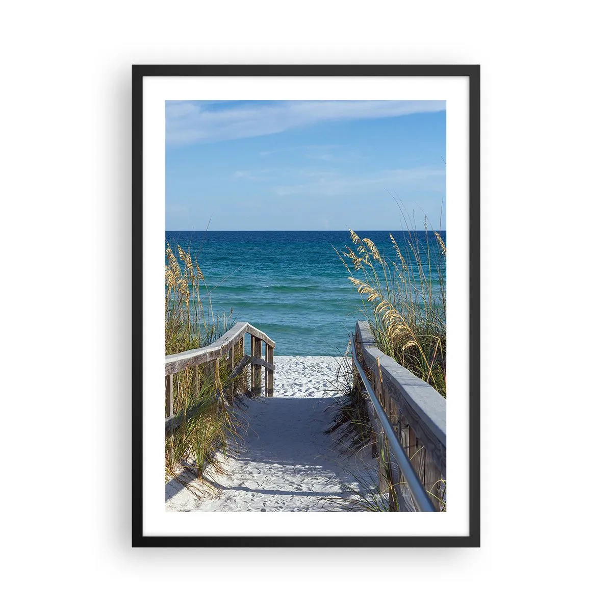 Poster in een zwarte lijst - Toegang tot het strand met uitzicht op zee - 50x70cm - In de zon, in de wind - Moderne wanddecoratie voor woonkamer en slaapkamer ARTTOR