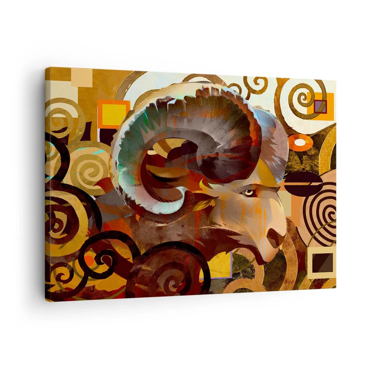 Schilderen op canvas - Een symbolische ram in een abstracte compositie - 70x50cm - Magie - religies - rituelen - Moderne wanddecoratie voor woonkamer en slaapkamer ARTTOR