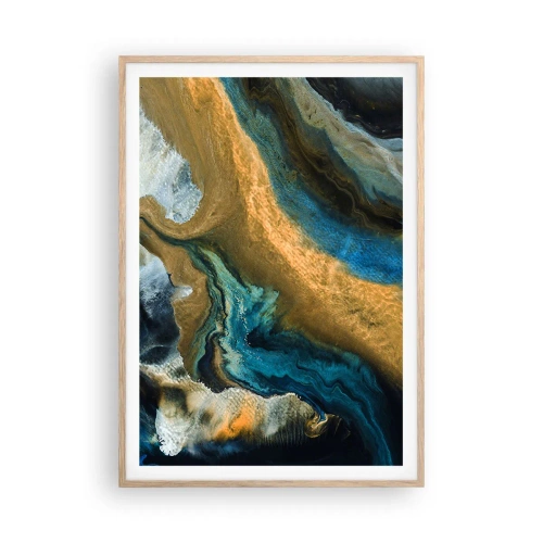 Een poster in een licht eiken lijst - Blauw - geel - wederzijdse invloeden - 70x100 cm