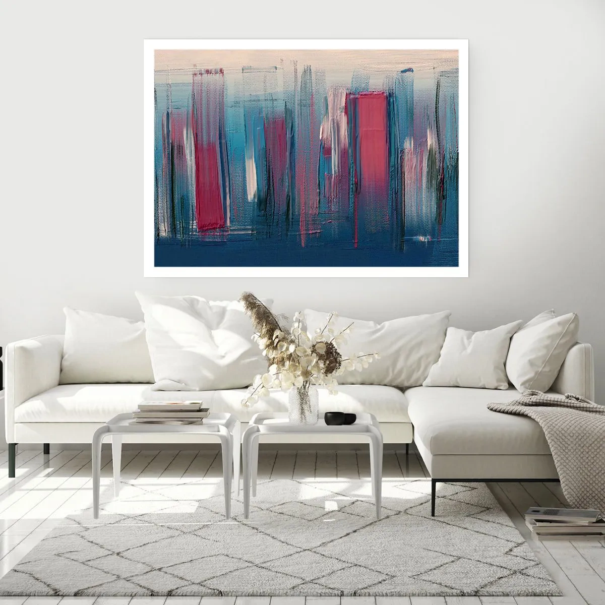 Poster - Verticale compositie in blauw en rood - 100x70 cm