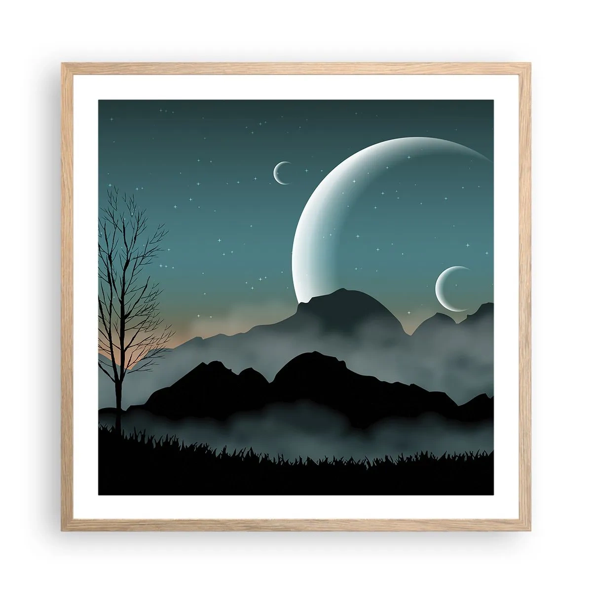 Een poster in een licht eiken lijst - Carneval in Sterrennacht  - 60x60 cm