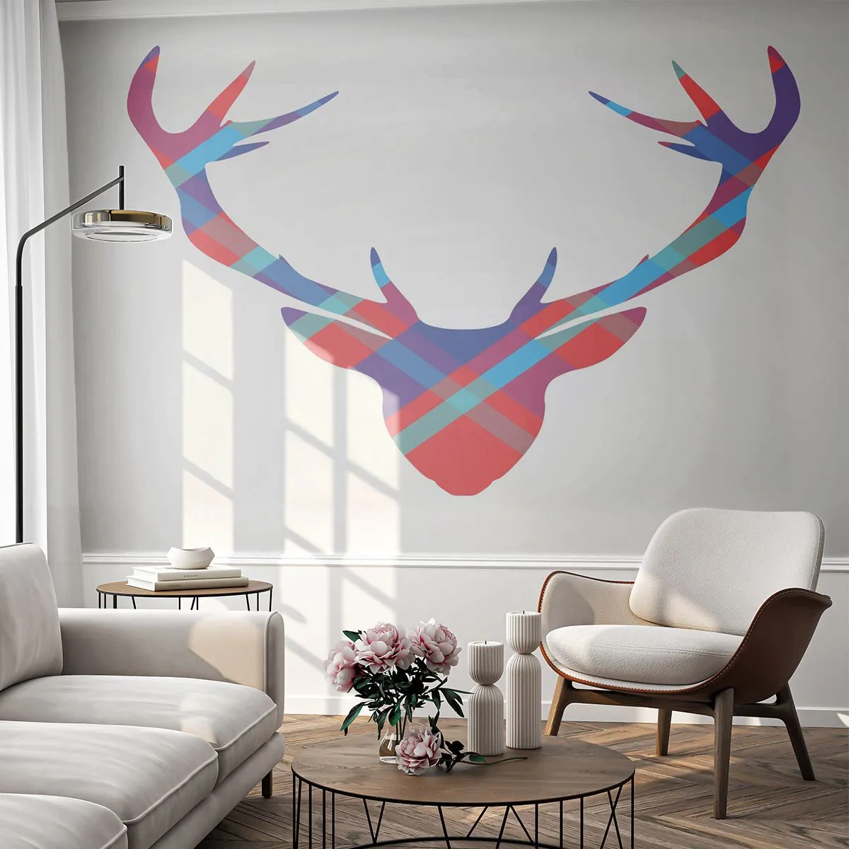 Fotobehang Standard Eco - Schotse herten - Abstractie, Hert, Gewei - 200x140 cm