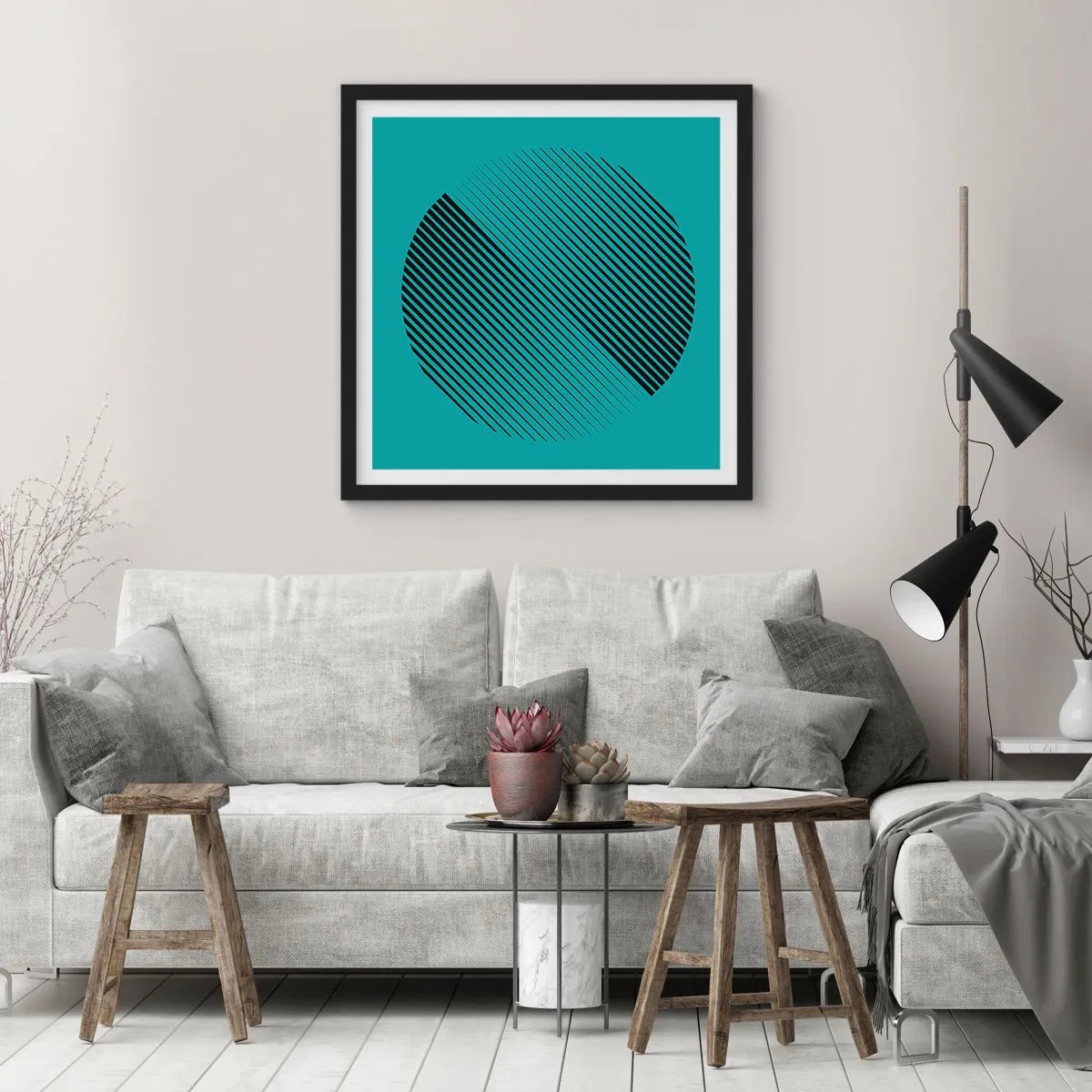 Poster in een zwarte lijst - Cirkel – een geometrische variatie - 60x60 cm