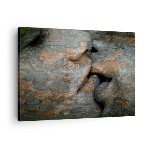 Schilderen op canvas - Een artistiek motief van een gezicht, uitgehouwen in de rots, met een natuurlijk textuureffect. - 70x50cm - Voor altijd samen - Moderne wanddecoratie voor woonkamer en slaapkamer ARTTOR