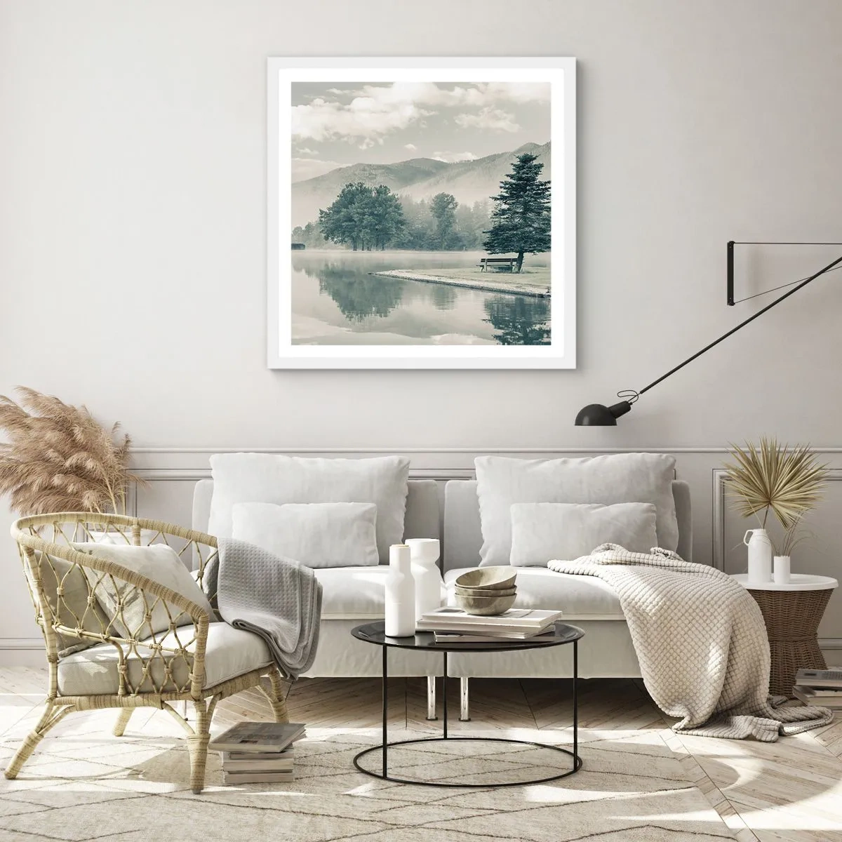 Poster in een witte lijst - Het meer slaapt nog - 50x50 cm