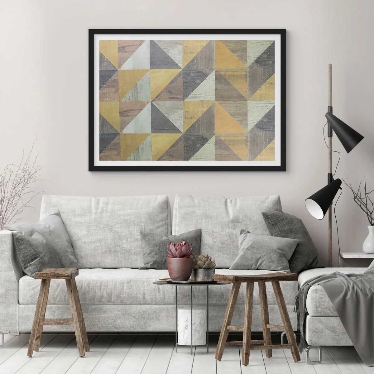 Poster in een zwarte lijst - Op de hoek van de driehoek - 50x40 cm