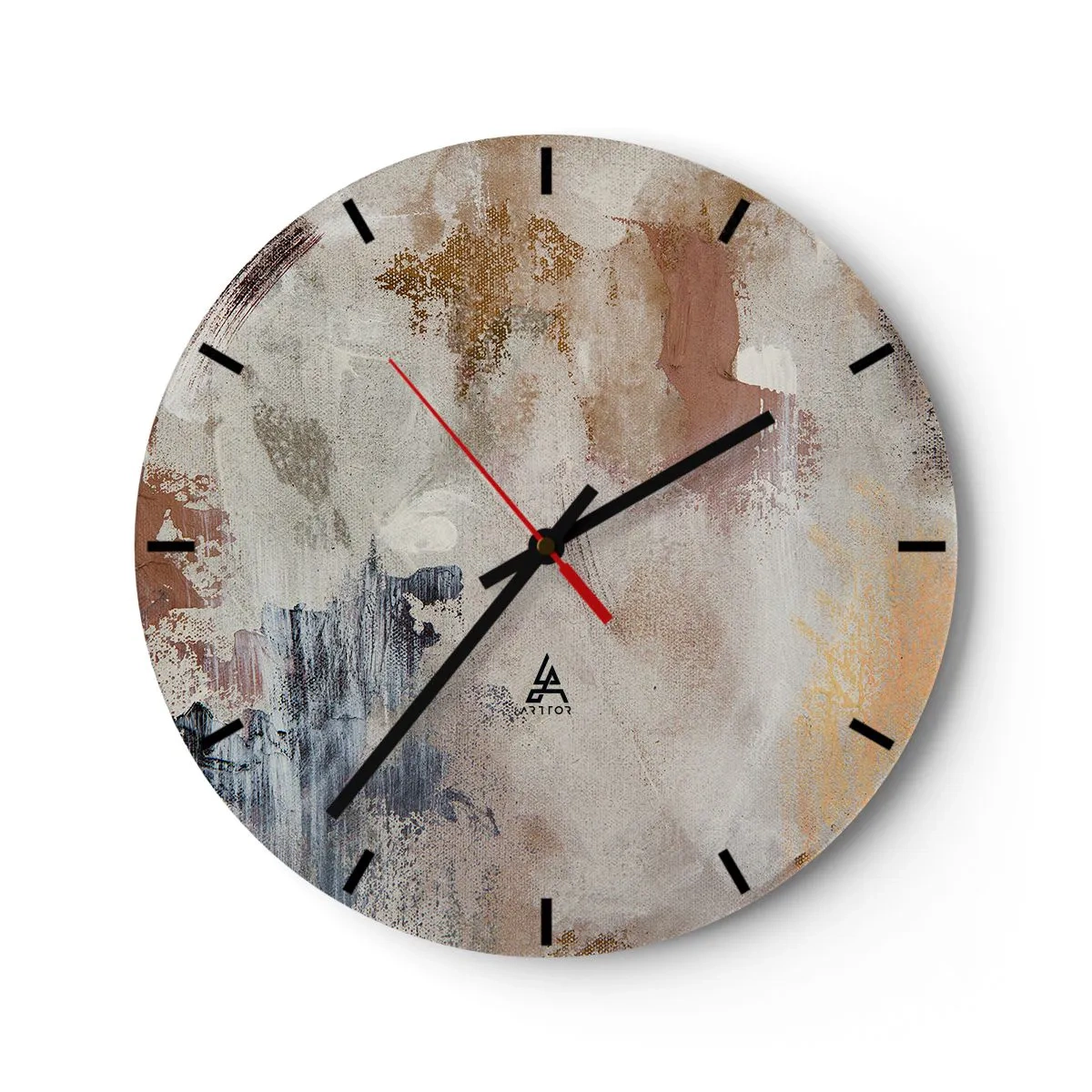 Wandklok - Klok - Beige en bruine abstractie met delicate verfstreken - 30x30cm - Mistige abstractie - Moderne wanddecoratie voor woonkamer, keuken en slaapkamer ARTTOR
