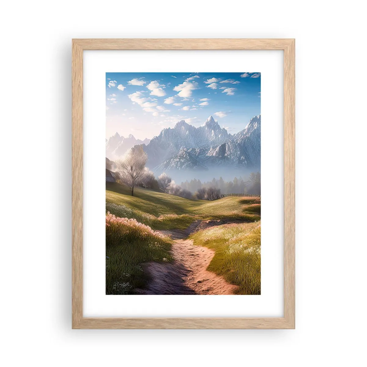 Een poster in een licht eiken lijst - Idyllische vallei - 30x40 cm