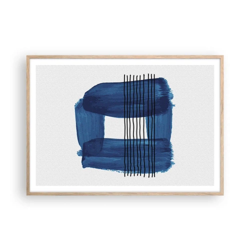 Een poster in een licht eiken lijst - Blauwe en zwarte compositie - 100x70 cm