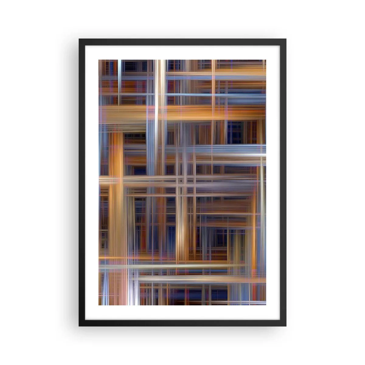 Poster in een zwarte lijst - Geometrische lijnen in warme en koele kleuren - 50x70cm - Geweven van licht - Moderne wanddecoratie voor woonkamer en slaapkamer ARTTOR