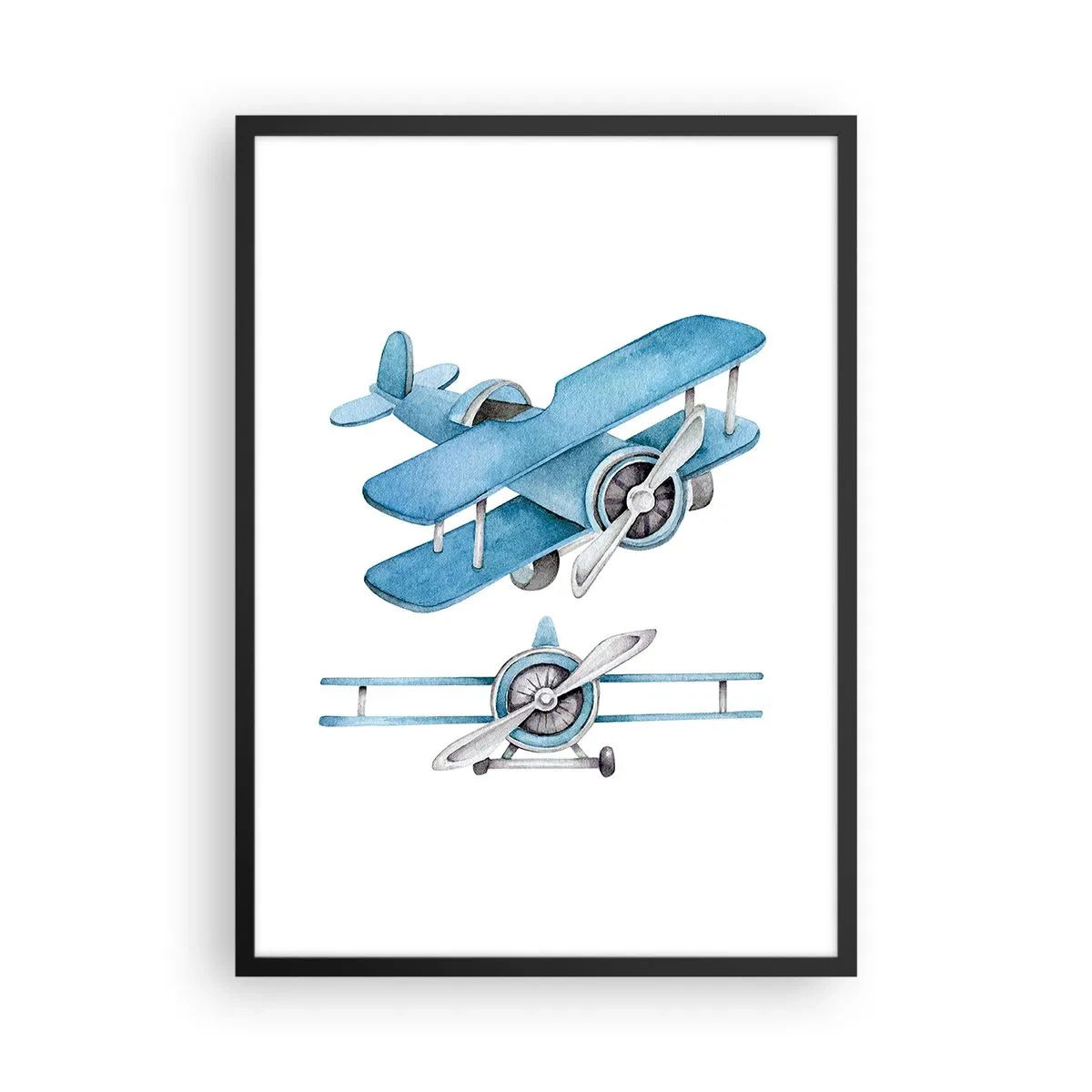 Poster in een zwarte lijst - Aquarelblauwe dubbeldekkers - 50x70cm - Een geboren winnaar - Moderne wanddecoratie voor woonkamer en slaapkamer ARTTOR