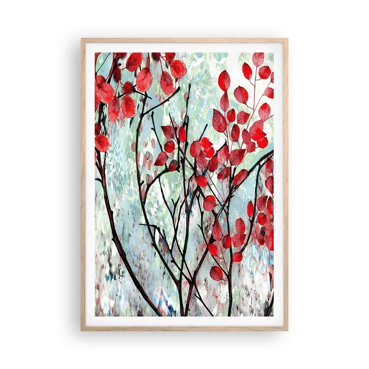 Een poster in een licht eiken lijst - Boom in scharlaken - 70x100 cm