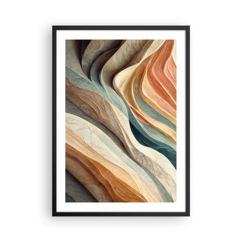 Poster in een zwarte lijst - Organische golven in warme, natuurlijke tinten - 50x70cm - Het moment vóór de verandering - Moderne wanddecoratie voor woonkamer en slaapkamer ARTTOR