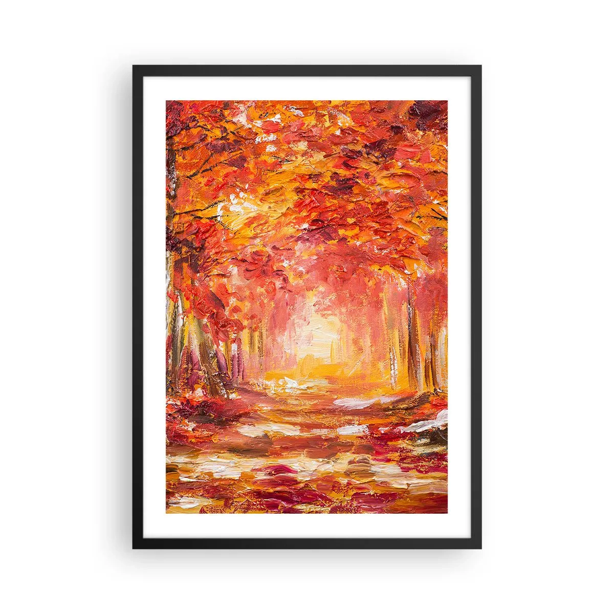Poster in een zwarte lijst - Een pittoreske laan in herfstkleuren - 50x70cm - Koperen bos - Moderne wanddecoratie voor woonkamer en slaapkamer ARTTOR