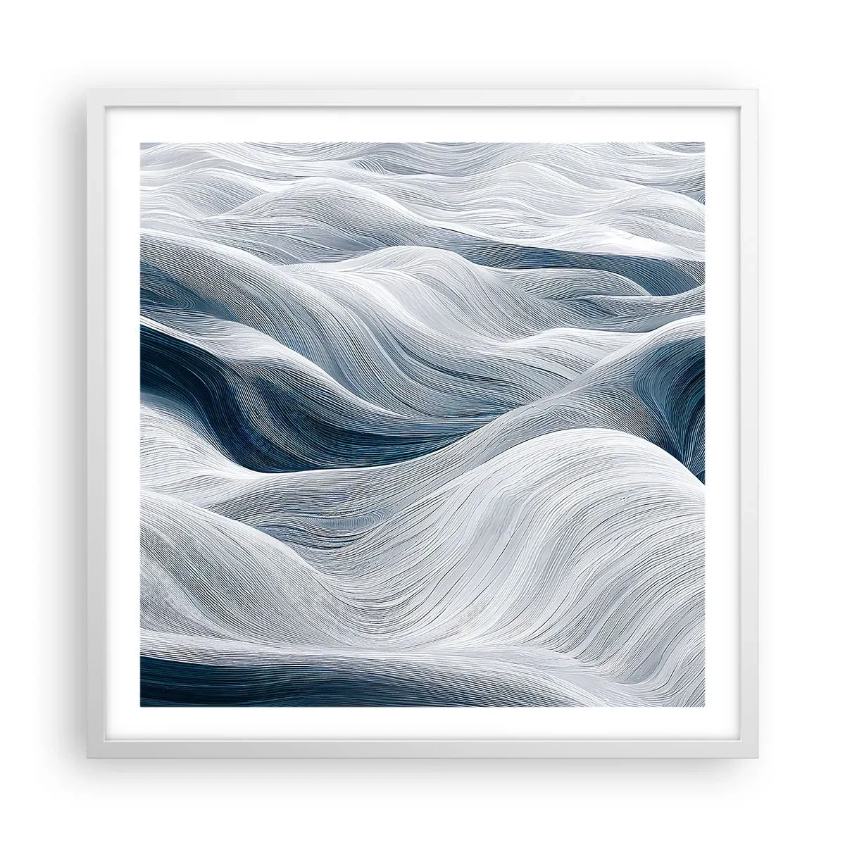 Poster in een witte lijst - Witte en blauwe golven - 60x60 cm
