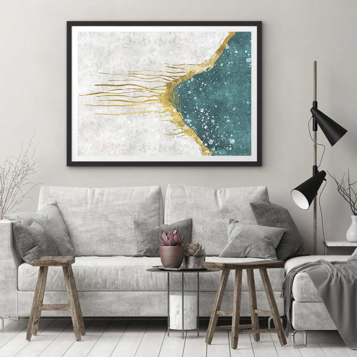 Poster in een zwarte lijst - Gouden vloed - 70x50 cm