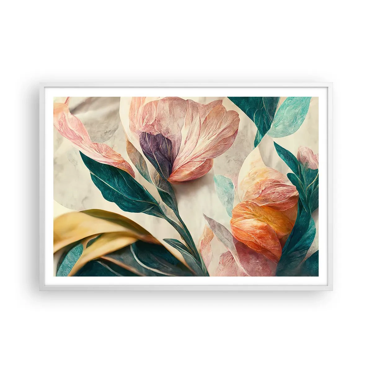 Poster in een witte lijst - Bloemen van de zuidelijke eilanden - 100x70 cm