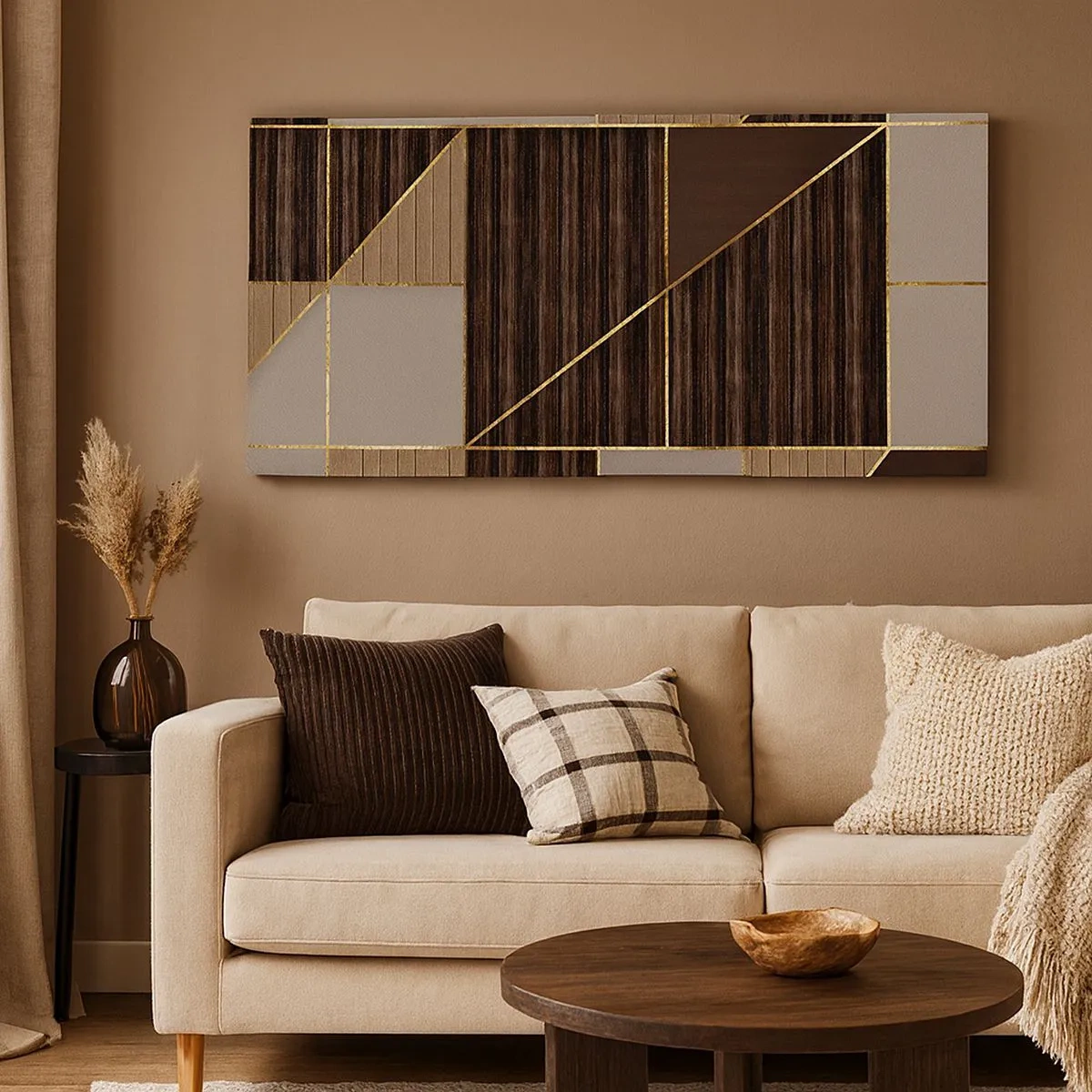 Schilderen op canvas - Een mozaïek van bruin en goud - 100x40 cm