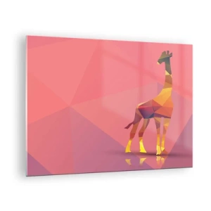 Schilderen op glas - Geometrische giraf op een pastelachtergrond - 70x50cm - In de kleuren van de savanne - Moderne wanddecoratie voor woonkamer en slaapkamer ARTTOR