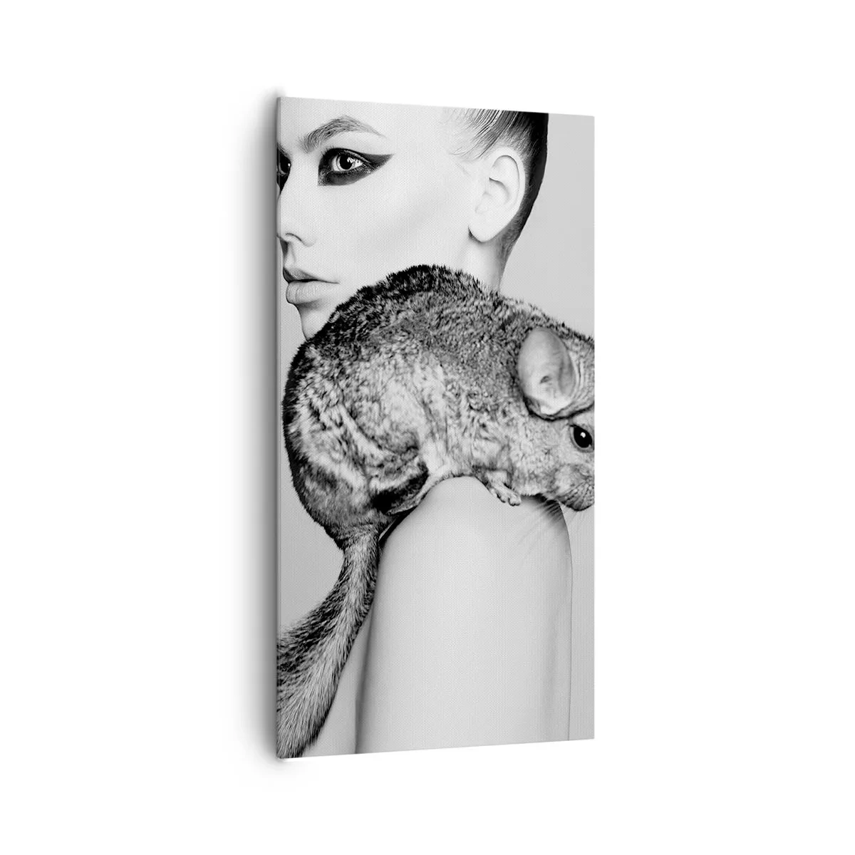Schilderen op canvas - Dame met een chinchilla - 65x120 cm