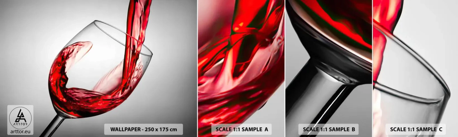 Fotobehang Staaltje Standard Eco - Kleur - beweging - geluid - Wijnglas, rode wijn, Gastronomie - 100x30 cm
