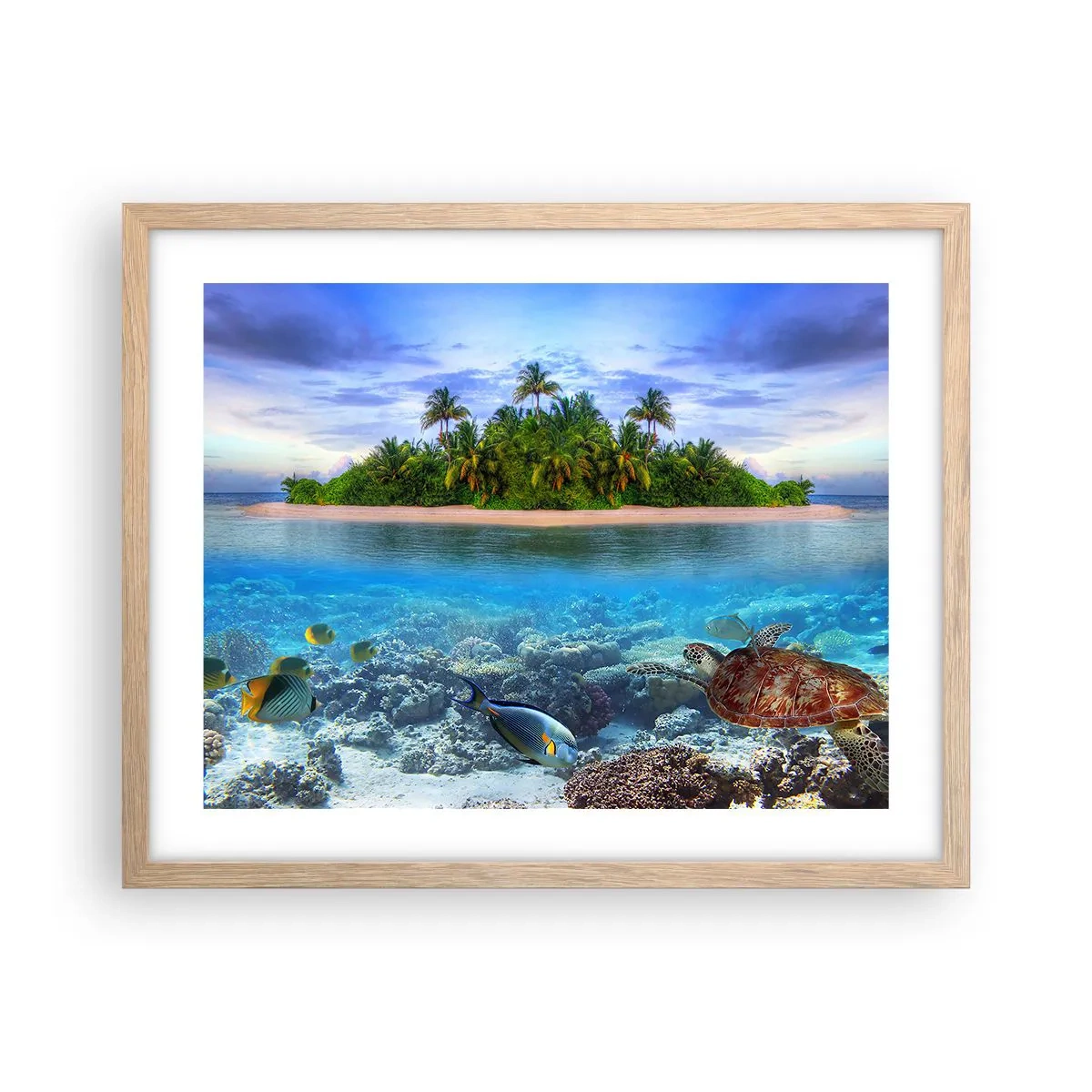 Een poster in een licht eiken lijst - Hemels eiland nodigt je uit - 50x40 cm