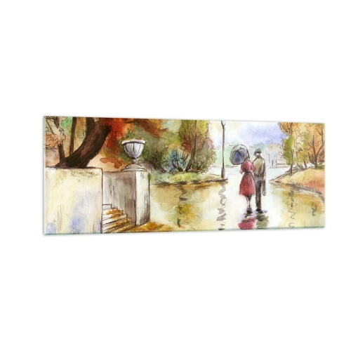 Schilderen op glas - Romantische herfst in het park - 140x50 cm