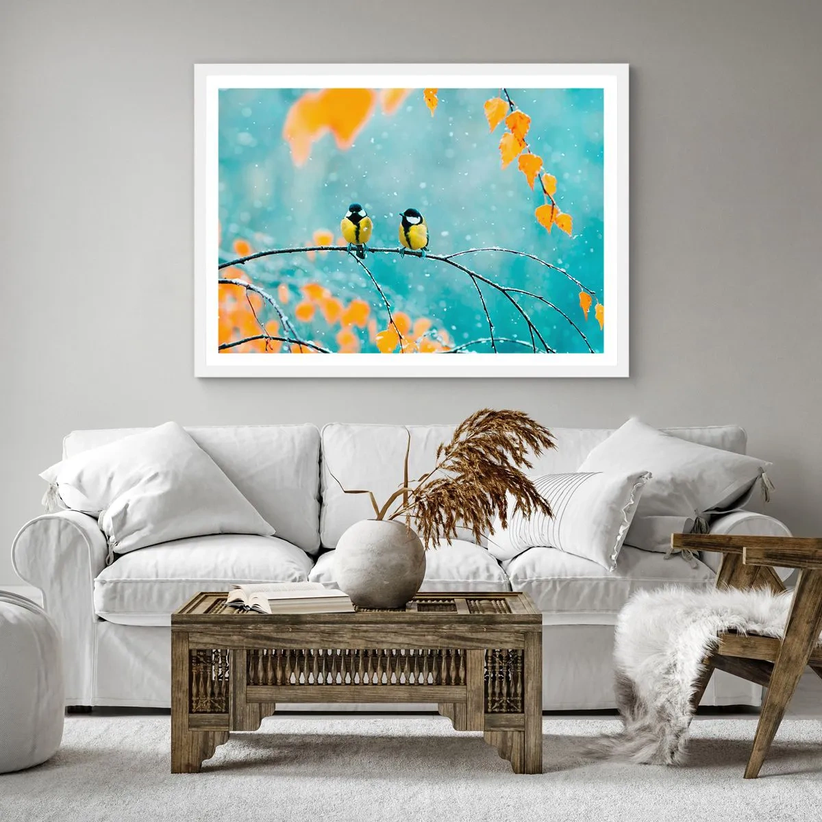 Poster in een witte lijst - Vogelroddel - 60x60 cm