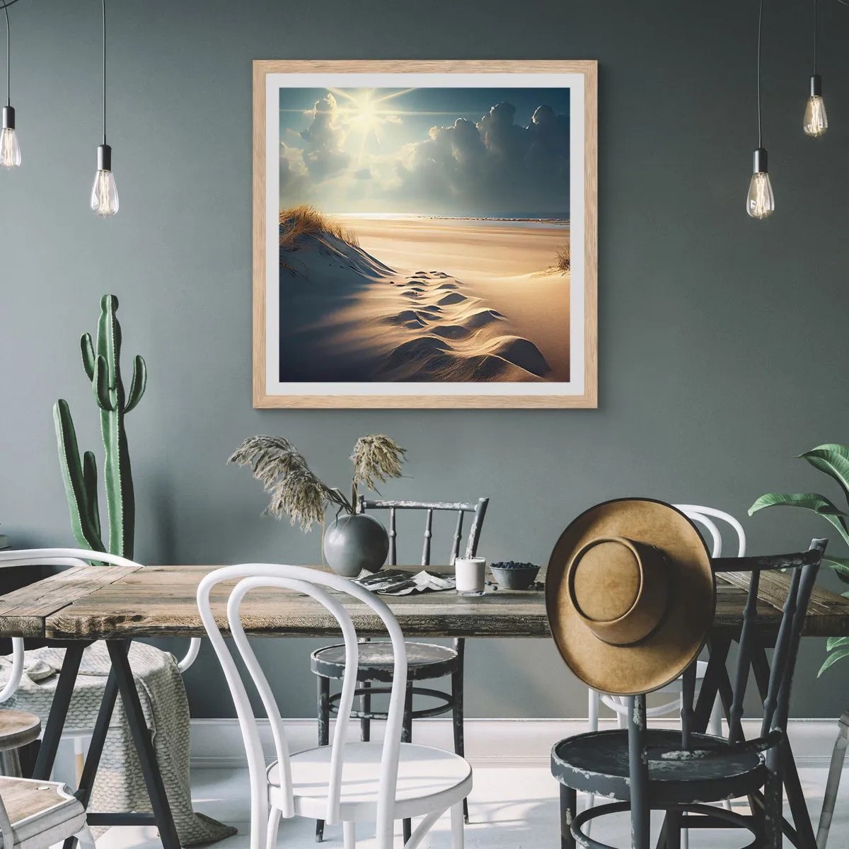 Een poster in een licht eiken lijst - Een rustgevend landschap - 60x60 cm