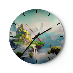 Wandklok - Klok - Hangende eilanden met watervallen en weelderige vegetatie tussen de wolken - 30x30cm - Midden in de lucht - gelukkige eilanden - Moderne wanddecoratie voor woonkamer, keuken en slaapkamer ARTTOR