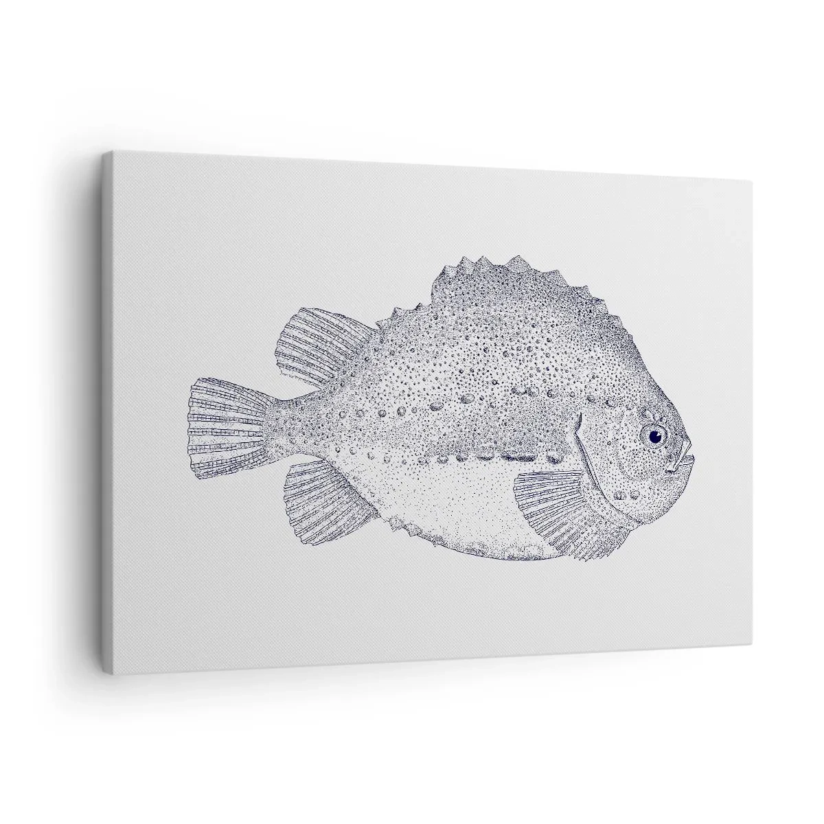 Schilderen op canvas - Zwart-wit tekening van een vis op een witte achtergrond in minimalistische stijl - 70x50cm - Voor het album van de natuuronderzoeker - Moderne wanddecoratie voor woonkamer en slaapkamer ARTTOR