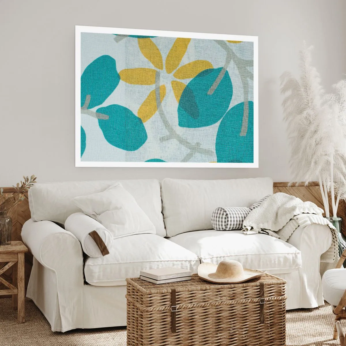 Poster - Tussen de azuurblauwe bladeren - 91x61 cm