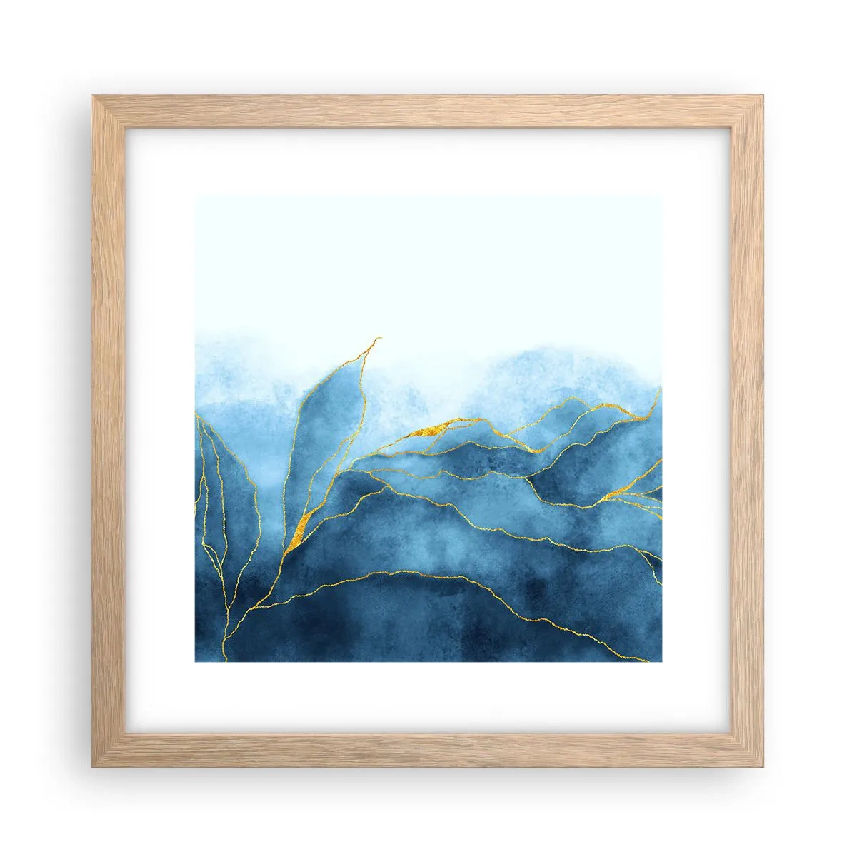 Een poster in een licht eiken lijst - Blauw in goud - 30x30 cm